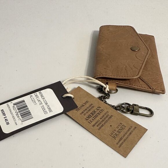American Leather Co. Monica Coin Purse in Cafe Latte Tooled NWT - Picture 7 of 7